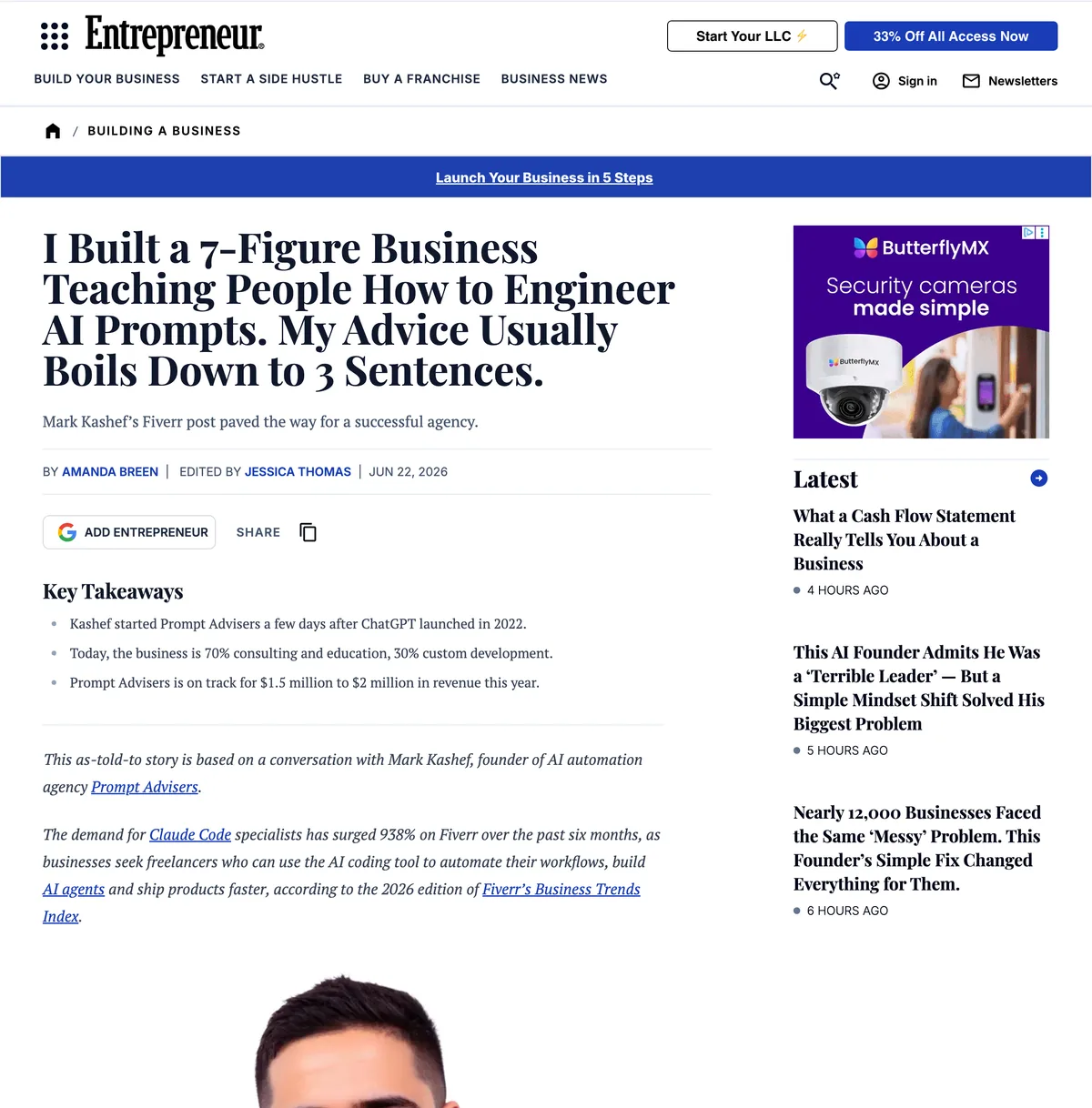 Entrepreneur page clipping